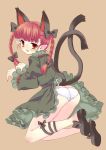  braid cat_ears cat_tail fang highres kaenbyou_rin maitou multiple_tails panties red_eyes red_hair redhead ribbon tail touhou twin_braids twintails underwear 