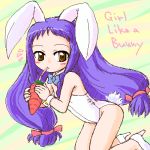  ayase_yue bare_legs brown_eyes bunny_ears bunny_girl bunny_tail bunnysuit carrot engrish flat_chest high_heels long_hair lowres mahou_sensei_negima mahou_sensei_negima! purple_hair ranguage shoes sipping sotto tail 