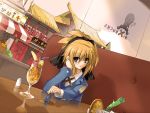  drink hair_ornament hair_ribbon hair_ribbons hairclip hinouchi_kei orange_hair piku_gaku pixiv ribbon ribbons sakura_sora school_uniform 