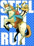  blue_eyes boots hat horse johnny_joestar jojo_no_kimyou_na_bouken male open_mouth sleeveless_shirt smile star stars steel_ball_run sudachips wristband 