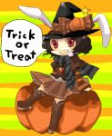  bad_id black_hair bunny_ears chiri_(ayame) halloween hat inaba_tewi pumpkin rabbit_ears red_eyes scarf touhou witch_hat 