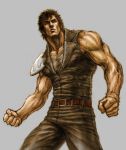  1boy black_hair clenched_hand eyebrows hokuto_no_ken kenshirou muscle pauldrons sepia solo yasu001 