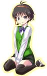  black_eyes black_hair blue_eyes cosplay headset idolmaster kikuchi_makoto kneeling otonashi_kotori otonashi_kotori_(cosplay) short_hair skirt solo thigh-highs thighhighs zettai_ryouiki 