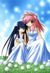  blue_hair dress flower galaxy_angel green_eyes karasuma_chitose long_hair milfeulle_sakuraba pink_hair 