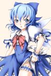  blue_eyes blue_hair cirno garters ribbon ribbons shishigami_(pixiv) shishigami_(sunagimo) short_hair touhou wings 