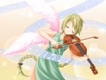  closed_eyes dress fuu_(artist) instrument long_hair musical_note musical_notes original single_braid very_long_hair violin wings 