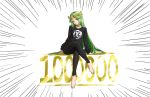  1girl athenawyrm barefoot blush goddess green_eyes green_hair highres kid_icarus kid_icarus_uprising long_hair nintendo palutena pants simple_background smile solo super_smash_bros. sweater tiara white_background 