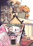  5girls animal_ears ark_royal_(azur_lane) azur_lane bat blush box character_request dress ear_down eyebrows_visible_through_hair flying_sweatdrops gift hair_over_one_eye halloween halloween_costume hat heart horns kisaragi_(azur_lane) long_hair multiple_girls mutsuki_(azur_lane) nurse nurse_cap open_mouth phandit_thirathon pink_hair pumpkin red_eyes ribbon silver_hair skirt sweat thigh-highs trembling trick_or_treat trick_or_treatment twintails violet_eyes yuri z46_(azur_lane) 