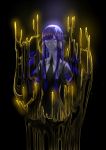  1other :| androgynous black_background black_neckwear closed_mouth gem_uniform_(houseki_no_kuni) gold highres houseki_no_kuni long_hair looking_at_viewer phosphophyllite purple_hair simple_background solo spoilers tsuki-shigure upper_body violet_eyes 