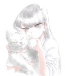  1girl black_eyes black_hair cat highres komi-san_wa_komyushou_desu komi_shouko long_hair looking_at_viewer mitsugu smile white_background 