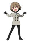  1boy akechi_gorou black_gloves brown_hair gloves grey_jacket highres jacket necktie official_art persona persona_5 persona_q2:_new_cinema_labyrinth persona_q_(series) red_eyes short_hair smile solo 