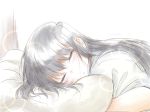  1girl bed black_hair komi-san_wa_komyushou_desu komi_shouko long_hair mitsugu sleeping white_background 