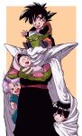  1girl 4boys :d ^_^ baby black_eyes blanket blue_eyes brothers cape carrying closed_eyes closed_eyes dragon_ball dragon_ball_super dragonball_z father_and_daughter happy hiding looking_down multiple_boys nervous open_mouth pan_(dragon_ball) piccolo pink_background pointy_ears ponytail purple_hair short_hair siblings simple_background sitting_on_shoulder smile son_gohan son_goten spiky_hair standing suzuki_zentarou sweatdrop time_paradox trunks_(dragon_ball) turban two-tone_background under_clothes upper_body white_background 