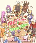  6+boys 6+girls alcohol animal_ears archer artoria_pendragon_(all) barefoot beer beer_mug blonde_hair blue_hair bowl broccoli brown_hair carnival_phantasm chopsticks cu_chulainn_(fate)_(all) dark_skin dark_skinned_male drooling eating emiya-san_chi_no_kyou_no_gohan emiya_kiritsugu emiya_kiritsugu_(assassin) fang fate/grand_order fate/hollow_ataraxia fate/stay_night fate_(series) feast floating food hood hoodie illyasviel_von_einzbern ishtar_(fate/grand_order) jaguarman_(fate/grand_order) lancer light_brown_hair matou_sakura matou_shinji medusa_(fate)_(all) navel parvati_(fate/grand_order) purple_hair rice rice_bowl rider saber serving shrimp steak table tableware tohsaka_rin tray white_hair 