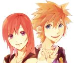  1boy 1girl brown_hair commentary_request jewelry kairi_(kingdom_hearts) kingdom_hearts kingdom_hearts_ii medium_hair necklace ramochi_(auti) redhead smile sora_(kingdom_hearts) 