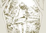  1boy character_request commentary_request final_fantasy forest iuko lake long_hair midriff monochrome nature river solo tree 