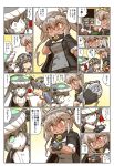  &gt;_&lt; 3girls blush bow cape chibi coat comic crown dark_skin detached_sleeves glasses gloves green_eyes grey_hair hair_between_eyes hair_bow hands_on_another&#039;s_shoulder haruna_(kantai_collection) hat headgear highres hisahiko holding_crown japanese_clothes juliet_sleeves kantai_collection long_sleeves medal multiple_girls musashi_(kantai_collection) nontraditional_miko open_mouth outstretched_arms pantyhose pleated_skirt puffy_sleeves red_eyes remodel_(kantai_collection) shinkaisei-kan sidelocks skirt smile tearing_up tentacle translation_request twintails unitard vest wide_sleeves wo-class_aircraft_carrier 