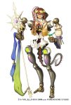  1girl android beads bird dark_skin dmm full_body green_eyes head_wreath jewelry looking_at_viewer necklace official_art redhead robot_joints smile solo staff tail white_background yuba_no_shirushi zenmaibook 