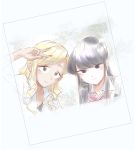  2girls black_eyes black_hair blonde_hair highres komi-san_wa_komyushou_desu komi_shouko long_hair looking_at_viewer manbagi_rumiko mitsugu multiple_girls photo school_uniform smile source_request v white_background 