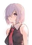 1girl black_shirt breasts fate/grand_order fate_(series) hair_over_one_eye large_breasts looking_at_viewer lowres mash_kyrielight necktie parted_lips pf red_neckwear shirt short_hair silver_hair simple_background sketch sleeveless sleeveless_shirt solo upper_body violet_eyes white_background 