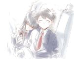  1boy 1girl black_eyes black_hair head_on_shoulder highres komi-san_wa_komyushou_desu komi_shouko long_hair mitsugu school_uniform sleeping sleeping_on_person smile source_request tadano_hitohito white_background 