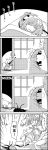  4koma bangs blanket blunt_bangs carrying cat closed_eyes comic commentary_request emphasis_lines flower futon greyscale hair_between_eyes hair_flower hair_ornament hieda_no_akyuu highres long_sleeves lying monochrome motion_lines on_back opening_door rhinoceros_beetle shaded_face short_hair sleeping sleepwear sliding_doors smile sweat tani_takeshi touhou translation_request yukkuri_shiteitte_ne 