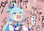  1girl aqua_(konosuba) bare_shoulders blue_eyes blue_hair blue_shirt bow breasts commentary detached_sleeves green_bow hair_ornament hair_rings ishii_hisao kono_subarashii_sekai_ni_shukufuku_wo! large_breasts long_hair looking_at_viewer nagashi_soumen open_mouth shirt solo water x_hair_ornament 