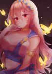  1girl aftergardens black_background bug butterfly choker closed_mouth elbow_gloves female_my_unit_(fire_emblem_if) fire_emblem fire_emblem_heroes fire_emblem_if gloves insect long_hair my_unit_(fire_emblem_if) nintendo pointy_ears red_eyes simple_background solo veil white_gloves white_hair 