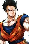  1boy arms_at_sides black_eyes black_hair dougi dragon_ball dragonball_z light_smile lock looking_at_viewer male_focus muscle short_hair simple_background smile son_gohan spiky_hair st62svnexilf2p9 standing upper_body white_background 