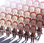  6+girls :d beret black_legwear blush brown_dress chibi clone collared_shirt dress forehead girls_frontline grey_eyes hair_strand hat long_hair mp5_(girls_frontline) multiple_girls necktie open_mouth pantyhose red_footwear red_hat red_neckwear saru shadow shirt shoes sidelocks smile standing white_background white_hair white_shirt wrist_cuffs 