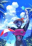  2others arm_up artist_name beach closed_eyes clouds facing_viewer food ghost gloves hat heart maa_tc mettaton_ex multiple_others napstablook ocean open_mouth outdoors palm_tree popsicle robot sparkle straw_hat sun_hat tree umbrella undertale white_gloves 