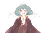  1girl :d ahoge alternate_costume green_hair harry_potter hogwarts_school_uniform lrul macross macross_frontier necktie open_mouth ranka_lee red_eyes robe school_uniform short_hair smile solo symbol-shaped_pupils wand 