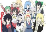  6+girls :d ;) ;p ^_^ ahoge alice_margatroid alternate_hair_length alternate_hairstyle animal_ears arms_behind_back arms_up bangs beige_hoodie black_bow black_hair black_hairband black_jacket black_ribbon black_sailor_collar blazer blonde_hair blue_dress blue_eyes blue_hair blue_jacket blue_sash bow bowtie braid breasts brown_eyes brown_jacket choker cleavage closed_eyes closed_eyes commentary_request double_w drawstring dress eyebrows_visible_through_hair facing_viewer green_bow green_hair green_neckwear green_ribbon green_skirt grey_vest grin hair_between_eyes hair_bow hair_ribbon hair_tubes hairband hakurei_reimu hand_on_own_chin hands_up hinanawi_tenshi hitodama hood hoodie houjuu_nue igakusei izayoi_sakuya jacket kasodani_kyouko katana kirisame_marisa konpaku_youmu konpaku_youmu_(ghost) large_breasts long_hair long_sleeves looking_at_viewer multiple_girls neck_ribbon neckerchief necktie no_hat no_headwear one_eye_closed open_mouth pinafore_dress pleated_skirt pointing red_bow red_choker red_eyes red_hairband red_neckwear red_ribbon red_skirt reiuji_utsuho ribbon ribbon_choker sailor_collar school_uniform serafuku shirt short_sleeves sidelocks silver_hair simple_background single_braid sketch skirt smile sweat sweater_vest sword tongue tongue_out touhou twin_braids upper_body vest w weapon white_background white_serafuku white_shirt work_in_progress yakumo_yukari yellow_bow yellow_eyes yellow_neckwear yellow_vest 