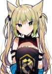  1girl ahoge animal_ears atalanta_(fate) bare_shoulders blonde_hair blush cat_ears closed_mouth eyebrows_visible_through_hair fate/apocrypha fate_(series) gradient_hair green_eyes green_hair hair_bobbles hair_ornament ikeuchi_tanuma looking_at_viewer multicolored_hair simple_background sketch solo twintails upper_body white_background 
