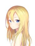  1girl absurdres blonde_hair blue_eyes blush flat_chest from_side hair_between_eyes highres long_hair looking_at_viewer nude parted_lips portrait rachel_gardner satsuriku_no_tenshi simple_background smile2007h solo white_background 