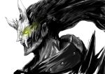  1boy absurdres fate/grand_order fate_(series) glowing glowing_eye greyscale highres long_hair mask monochrome portrait profile spot_color white_background xiang_yu_(fate/grand_order) yellow_eyes 