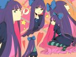  absurdly_long_hair aqua_eyes aqua_sweater bangs blue_dress blue_skirt blunt_bangs bow dress hair_bow heart large_bow long_hair marui_happa panty_&amp;_stocking_with_garterbelt pink_hair purple_hair skirt star stocking_(psg) sweater thigh-highs very_long_hair 