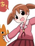  &lt;o&gt;_&lt;o&gt; 1girl arm_up azumanga_daioh blush_stickers brown_hair chiyo_chichi commentary_request hammer_(sunset_beach) long_hair mihama_chiyo open_mouth outstretched_arms school_uniform skirt sleeves_past_wrists smile translated twintails 