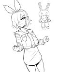  1girl android_17 android_18 cosplay denim disgaea donburikazoku dragon_ball dress pleinair scarf short_hair third-party_source usagi-san 