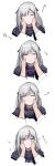  1girl ak-12_(girls_frontline) anger_vein angry artist_request cheek_pinching closed_eyes girls_frontline glowing glowing_eyes highres holding_another&#039;s_head open_eyes pinching platinum_blonde_hair touching violet_eyes 