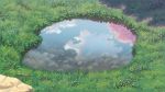  blue_sky cherry_blossoms clouds cloudy_sky commentary_request day fateline_alpha grass highres no_humans original outdoors puddle reflection rock scenery sky tree 