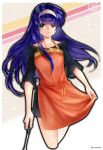  1girl apron blue_hair cyaca_ab fire_emblem fire_emblem:_akatsuki_no_megami fire_emblem:_souen_no_kiseki green_eyes headband long_hair looking_at_viewer nintendo smile solo wayu_(fire_emblem) 