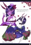  1girl absurdres bangs collarbone cropped earrings fate/grand_order fate_(series) glasses hair_ornament highres honjou_raita horns huge_filesize japanese_clothes jewelry looking_at_viewer open_mouth purple_hair scan short_hair shuten_douji_(fate/grand_order) smile thighs tongue tongue_out violet_eyes white_background 