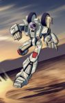  clouds desert energy_cannon flying gloves helmet jumping kikou_souseiki_mospeada mauricio_herrera mecha missile_pod mospeada mospeada_(mecha) motion_blur mountainous_horizon power_armor ride_armor running science_fiction sketch spanish_commentary 