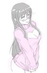  1girl artist_request breasts character_request cleavage cleavage_cutout glasses heart_cutout highres long_hair no_pants sketch solo sweater third-party_source 