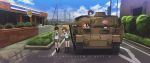  4girls absurdres akiyama_yukari black_eyes black_hair blonde_hair breasts caterpillar_tracks clouds day erwin_(girls_und_panzer) food girls_und_panzer grass ground_vehicle headphones highres military military_vehicle motor_vehicle multiple_girls nishizumi_miho ooarai_school_uniform panzerkampfwagen_iv persocon93 popsicle reizei_mako school_uniform sky sleeping sweat takebe_saori tank telephone_pole tree 