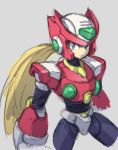  1boy android blonde_hair blue_eyes cowboy_shot cropped_legs grey_background helmet long_hair male_focus ponytail rockman rockman_x simple_background sketch solo yuusuke_(5yusuke3) zero_(rockman) 