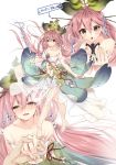  1boy 1girl 218 blush breasts brown_eyes cleavage closed_mouth dress floral_dress full_body giantess granblue_fantasy green_dress hair_between_eyes holding_hand holding_person long_hair looking_at_another looking_at_viewer low_twintails medium_breasts multiple_views open_mouth petals pink_hair plant_girl pov revealing_clothes silhouette simple_background size_difference smile solo_focus strapless strapless_dress translation_request twintails very_long_hair white_background white_dress yggdrasil_(granblue_fantasy) 