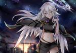  1girl angel_wings breasts crop_top feathered_wings flower halo heterochromia ikasoke_(likerm6au) long_hair low_wings magic_circle medium_breasts midriff navel no_game_no_life open_mouth ribbon skirt solo tattoo violet_eyes white_wings wing_ears wings yellow_eyes 