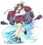  1girl animal_ears arm_warmers armpits arms_up azur_lane black_hair breasts detached_sleeves full_body medium_hair nekone_(utawareru_mono) official_art red_eyes small_breasts solo tail torpedo torpedo_tubes transparent_background utawareru_mono water 